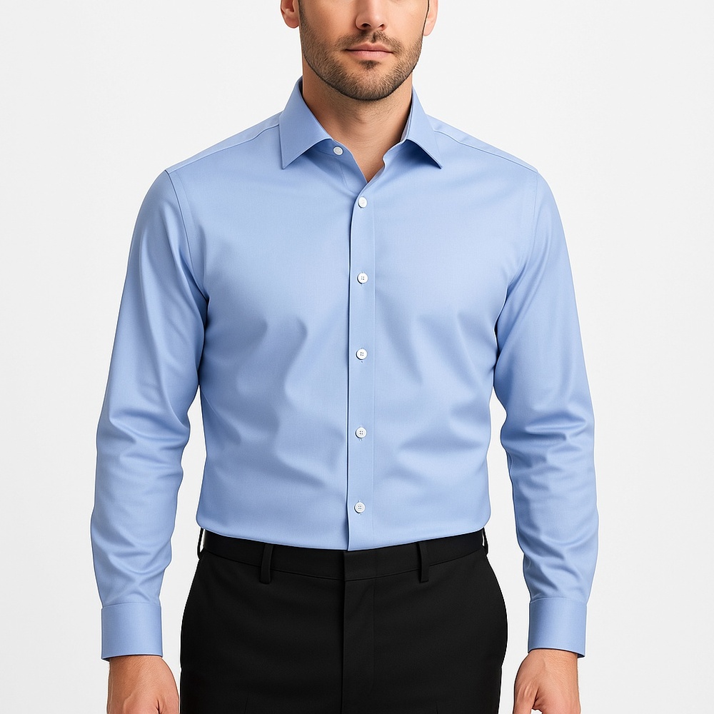 Mens Blue Long Sleeve ButtonUp Spread Collar Dress Shirt Size